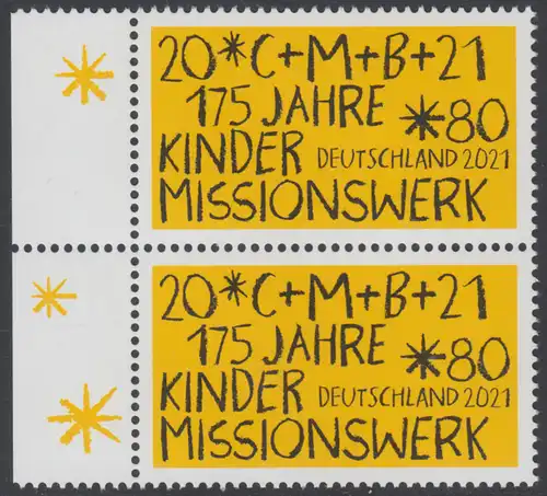 BUND 2021 Michel-Nummer 3582 postfrisch vert.PAAR RÄNDER links (a)