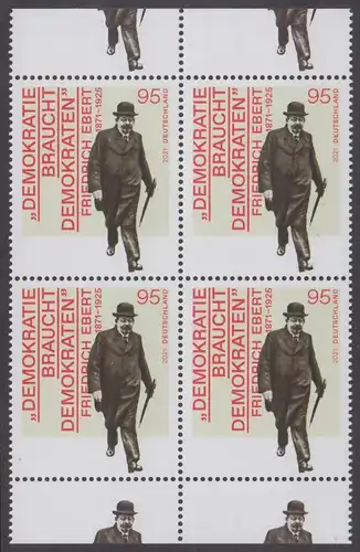 BUND 2021 Michel-Nummer 3589 postfrisch BLOCK RÄNDER oben/unten