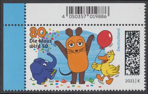 BUND 2021 Michel-Nummer 3596 postfrisch EINZELMARKE ECKRAND oben links