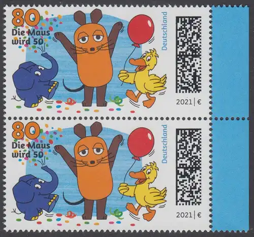 BUND 2021 Michel-Nummer 3596 postfrisch vert.PAAR RÄNDER rechts (a)