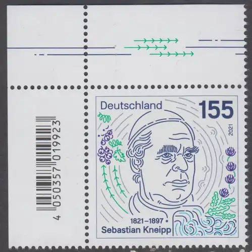 BUND 2021 Michel-Nummer 3598 postfrisch EINZELMARKE ECKRAND oben links