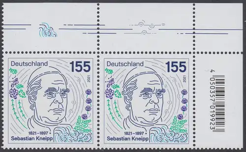 BUND 2021 Michel-Nummer 3598 postfrisch horiz.PAAR ECKRAND oben rechts