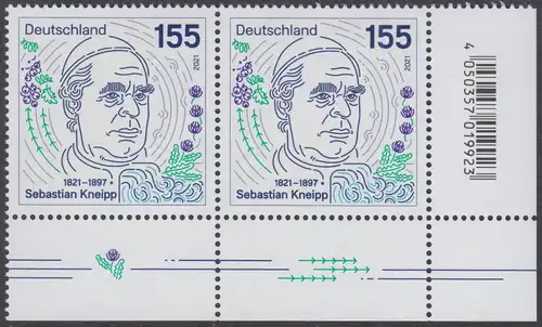 BUND 2021 Michel-Nummer 3598 postfrisch horiz.PAAR ECKRAND unten rechts