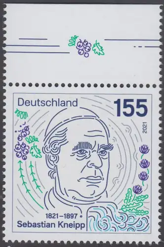 BUND 2021 Michel-Nummer 3598 postfrisch EINZELMARKE RAND oben (b)