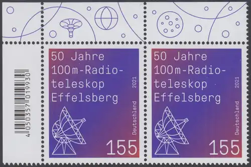 BUND 2021 Michel-Nummer 3599 postfrisch horiz.PAAR ECKRAND oben links