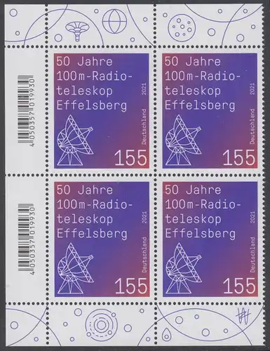 BUND 2021 Michel-Nummer 3599 postfrisch BLOCK ECKRÄNDER oben/unten links