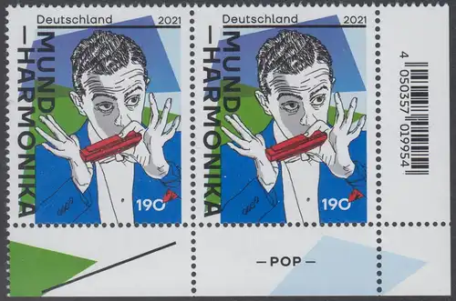 BUND 2021 Michel-Nummer 3601 postfrisch horiz.PAAR ECKRAND unten rechts