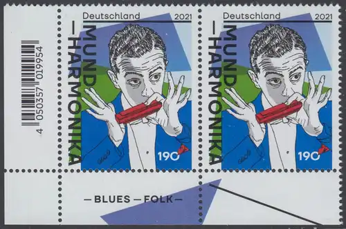 BUND 2021 Michel-Nummer 3601 postfrisch horiz.PAAR ECKRAND unten links