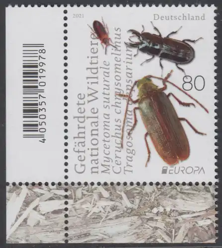 BUND 2021 Michel-Nummer 3605 postfrisch EINZELMARKE ECKRAND unten links