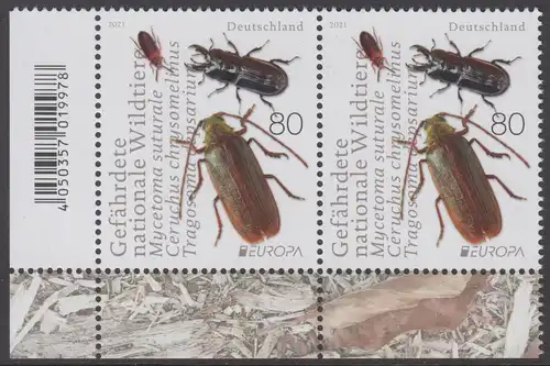 BUND 2021 Michel-Nummer 3605 postfrisch horiz.PAAR ECKRÄNDER unten links