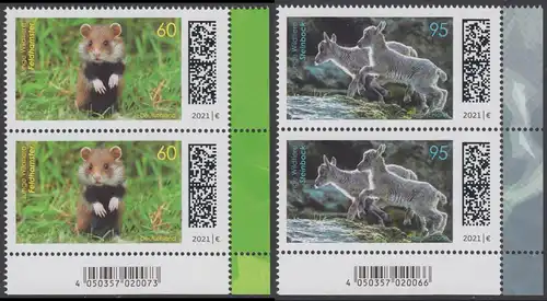 BUND 2021 Michel-Nummer 3608-3609 postfrisch SATZ(2) vert.PAARE ECKRÄNDER unten rechts