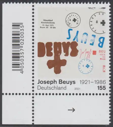 BUND 2021 Michel-Nummer 3610 postfrisch EINZELMARKE ECKRAND unten links