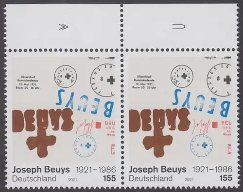 BUND 2021 Michel-Nummer 3610 postfrisch horiz.PAAR RÄNDER oben 
