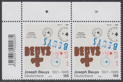 BUND 2021 Michel-Nummer 3610 postfrisch horiz.PAAR ECKRAND oben links