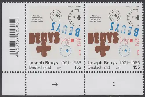 BUND 2021 Michel-Nummer 3610 postfrisch horiz.PAAR ECKRAND unten links