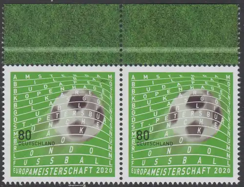 BUND 2021 Michel-Nummer 3611 postfrisch horiz.PAAR RÄNDER oben 