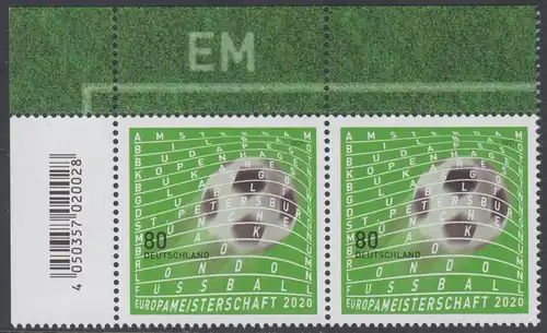 BUND 2021 Michel-Nummer 3611 postfrisch horiz.PAAR ECKRAND oben links