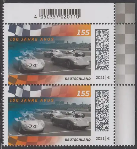 BUND 2021 Michel-Nummer 3616 postfrisch vert.PAAR ECKRAND oben rechts