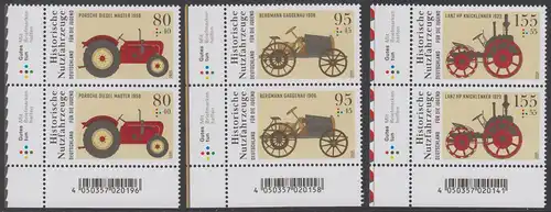 BUND 2021 Michel-Nummer 3618-3620 postfrisch SATZ(3) vert.PAARE ECKRÄNDER unten links