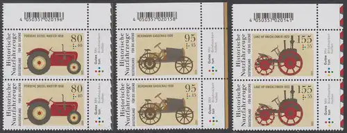 BUND 2021 Michel-Nummer 3618-3620 postfrisch SATZ(3) vert.PAARE ECKRÄNDER oben rechts