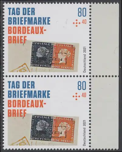 BUND 2021 Michel-Nummer 3623 postfrisch vert.PAAR RÄNDER rechts (b)