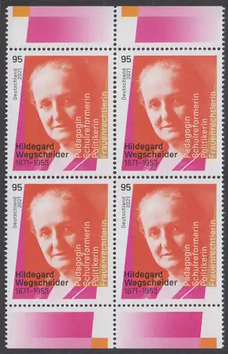 BUND 2021 Michel-Nummer 3625 postfrisch BLOCK RÄNDER oben/unten