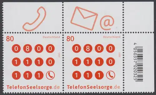 BUND 2021 Michel-Nummer 3627 postfrisch horiz.PAAR ECKRAND oben rechts