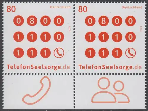 BUND 2021 Michel-Nummer 3627 postfrisch horiz.PAAR RÄNDER unten (a)