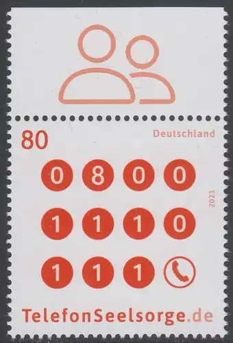 BUND 2021 Michel-Nummer 3627 postfrisch EINZELMARKE RAND oben (a)