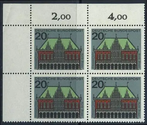 BUND 1964 Michel-Nummer 0425 postfrisch BLOCK ECKRAND oben links