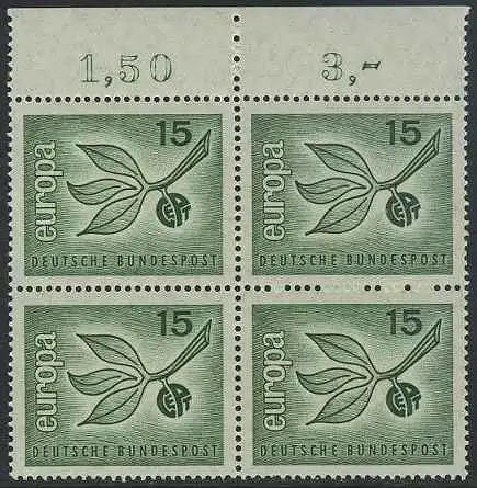BUND 1965 Michel-Nummer 0483 postfrisch BLOCK RANDMARKEN oben 
