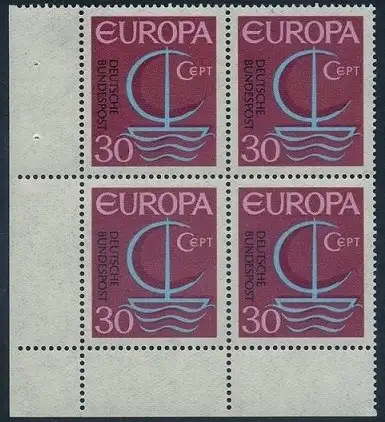 BUND 1966 Michel-Nummer 0520 postfrisch BLOCK ECKRAND unten links