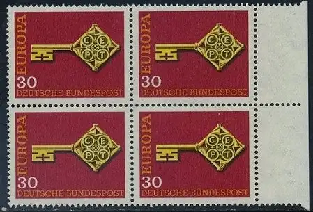 BUND 1968 Michel-Nummer 0560 postfrisch BLOCK RÄNDER rechts