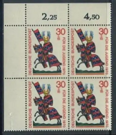 BUND 1970 Michel-Nummer 0614 postfrisch BLOCK ECKRAND oben links
