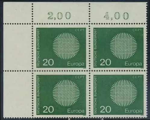BUND 1970 Michel-Nummer 0620 postfrisch BLOCK ECKRAND oben links (a2)