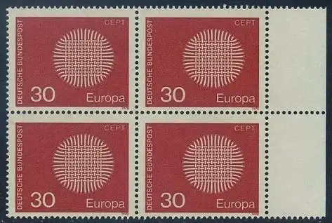 BUND 1970 Michel-Nummer 0621 postfrisch BLOCK RÄNDER rechts