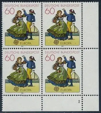 BUND 1981 Michel-Nummer 1097 postfrisch BLOCK ECKRAND unten rechts (FN)