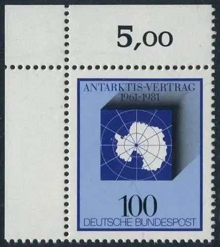 BUND 1981 Michel-Nummer 1117 postfrisch EINZELMARKE ECKRAND oben links