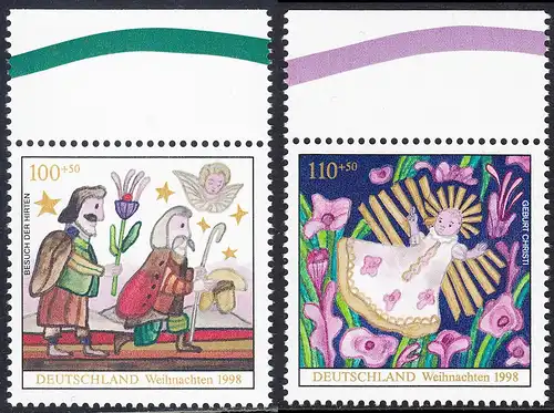 BUND 1998 Michel-Nummer 2023-2024 postfrisch SATZ(2) EINZELMARKEN RÄNDER oben (b)