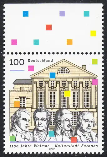 BUND 1999 Michel-Nummer 2028 postfrisch EINZELMARKE RAND oben (a)
