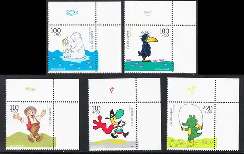 BUND 1999 Michel-Nummer 2055-2059 postfrisch SATZ(5) EINZELMARKEN ECKRÄNDER oben rechts