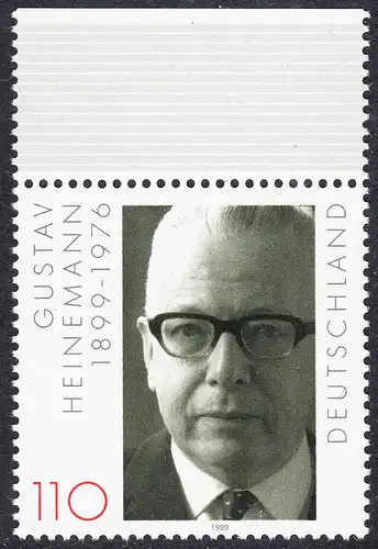 BUND 1999 Michel-Nummer 2067 postfrisch EINZELMARKE RAND oben