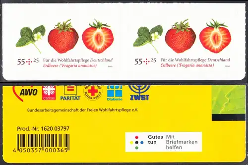 BUND 2010 Michel-Nummer 2777 postfrisch horiz.PAAR m/ EAN aus Folienset / selbstklebend 