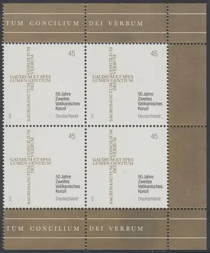 BUND 2012 Michel-Nummer 2958 postfrisch BLOCK ECKRÄNDER oben/unten rechts