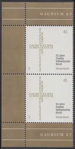 BUND 2012 Michel-Nummer 2958 postfrisch vert.PAAR ECKRÄNDER oben/unten links