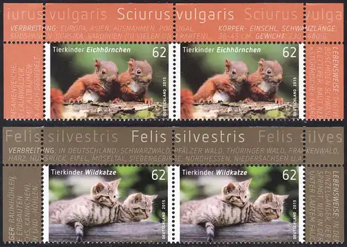 BUND 2015 Michel-Nummer 3124-3125 postfrisch SATZ(2) horiz.PAARE EEKRÄNDER oben rechts/links 