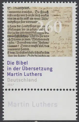 BUND 2017 Michel-Nummer 3277 postfrisch EINZELMARKE RAND unten (b)