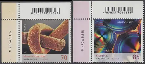 BUND 2017 Michel-Nummer 3322-3323 postfrisch SATZ(2) EINZELMARKEN ECKRÄNDER oben links