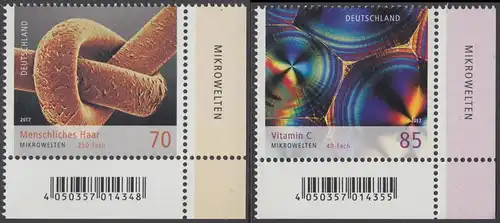 BUND 2017 Michel-Nummer 3322-3323 postfrisch SATZ(2) EINZELMARKEN ECKRÄNDER unten rechts