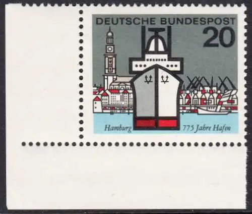 BUND 1964 Michel-Nummer 0417 postfrisch EINZELMARKE ECKRAND unten links